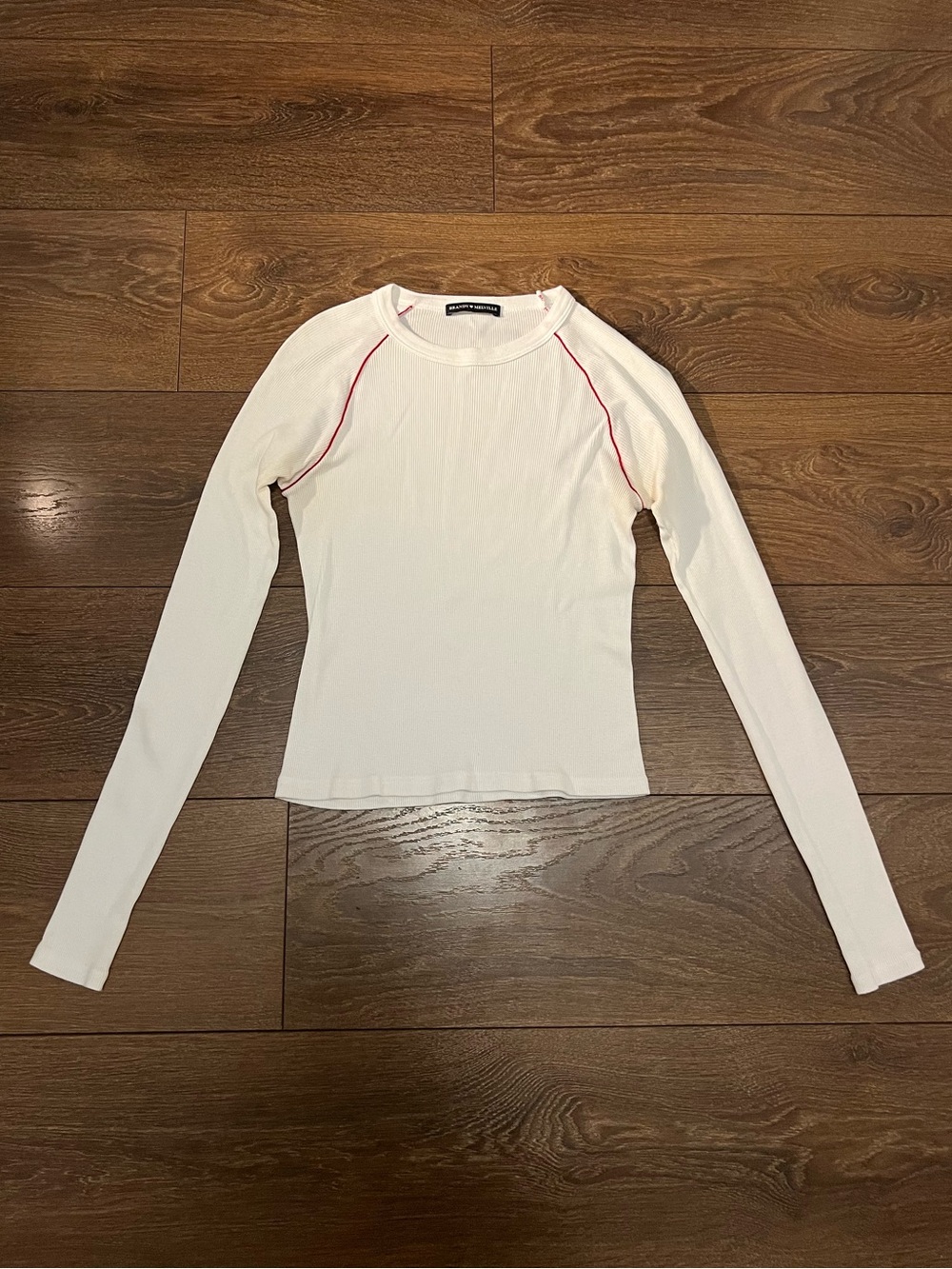 Brandy Melville White Raglan with Red Stitching